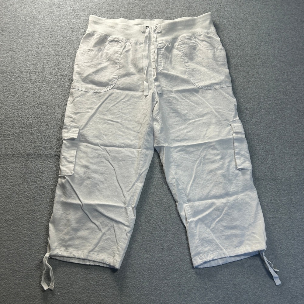 MoFiz Cargo Capri Pants Womens 2XL White Drawstring Stretch Cropped Pullon Style